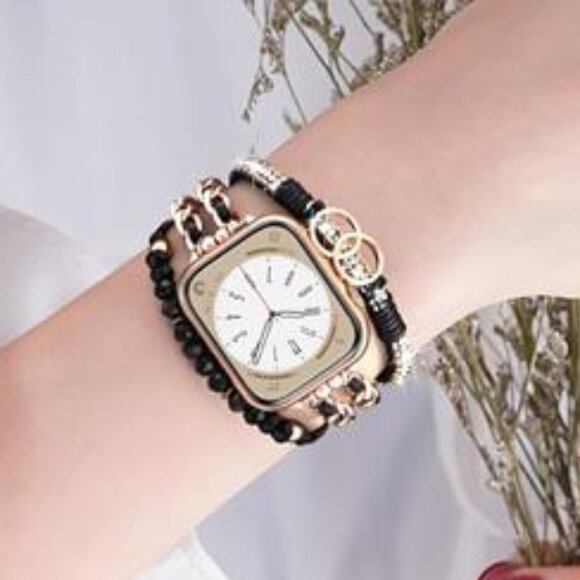 NEW Boho Gold/Black Leather Multilayer Apple Watch Band main image 3